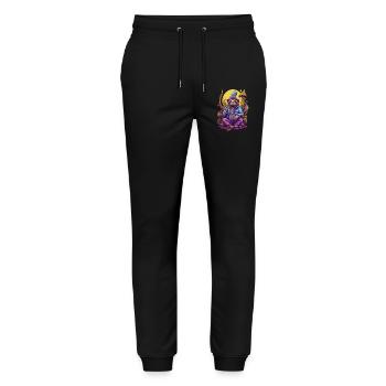 Sloth Psychedelic Art Woodland Mushrooms Music Festival - Stanley/Stella Mover Unisex Organic Jogging Trousers - black - Front - Marisol (170cm) & Nik (191cm)