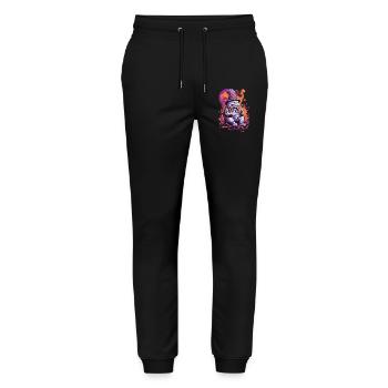 Psychedelic Art Forest Mushrooms Goa Trance Cat - Stanley/Stella Mover Unisex Organic Jogging Trousers - black - Front - Marisol (170cm) & Nik (191cm)