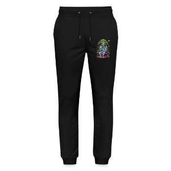Lebendige Farben Musik Festival Wald Pilze - Stanley/Stella Unisex Bio Jogginghose Mover  - Schwarz - Vorne - Marisol (170cm) & Nik (191cm)