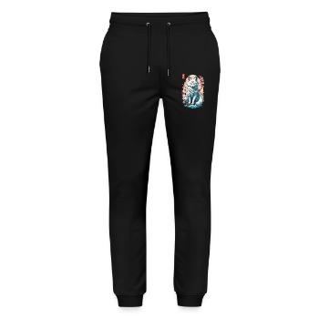Kitsune Maske und Kirschblüten Aesthetic Design - Stanley/Stella Unisex Bio Jogginghose Mover  - Schwarz - Vorne - Marisol (170cm) & Nik (191cm)
