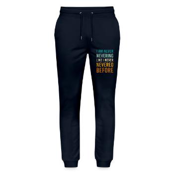 Funny Never Novelty Comedy Sarcasm Black Letter - Stanley/Stella Mover Unisex Organic Jogging Trousers - navy - Front - Marisol (170cm) & Nik (191cm)