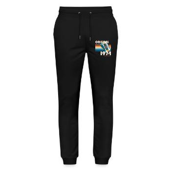 50th Birthday Vintage September 1974 Vintage 74 - Stanley/Stella Mover Unisex Organic Jogging Trousers - black - Front - Marisol (170cm) & Nik (191cm)