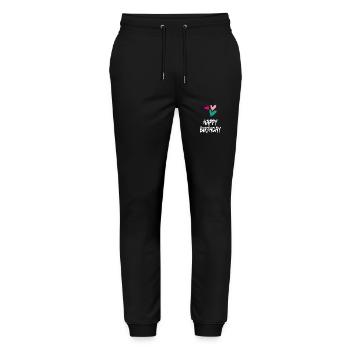 ALLES GUTE ZUM GEBURTSTAG. ALLES GUTE ZUM GEBURTSTAG. JAHRESTAG. - Stanley/Stella Unisex Bio Jogginghose Mover  - Schwarz - Vorne - Marisol (170cm) & Nik (191cm)