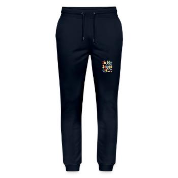 In my bingo era - Stanley/Stella Mover Unisex Organic Jogging Trousers - navy - Front - Marisol (170cm) & Nik (191cm)