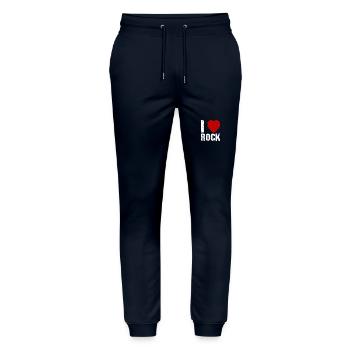 I love Rock Heart Rock 'n' Roll Music - Stanley/Stella Mover Unisex Organic Jogging Trousers - navy - Front - Marisol (170cm) & Nik (191cm)