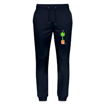 Cute Kawaii Weed Plant says Hi Illustration - Stanley/Stella Mover Unisex Organic Jogging Trousers - navy - Front - Marisol (170cm) & Nik (191cm)