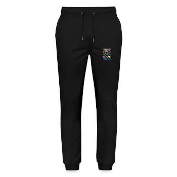 1. Klasse Schulkind Schulanfang Gamer Einschulung - Stanley/Stella Unisex Bio Jogginghose Mover  - Schwarz - Vorne - Marisol (170cm) & Nik (191cm)