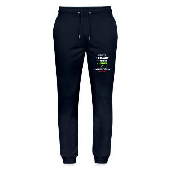Sag NEIN zur Ungerechtigkeit! - Stanley/Stella Unisex Bio Jogginghose Mover  - Navy - Vorne - Marisol (170cm) & Nik (191cm)