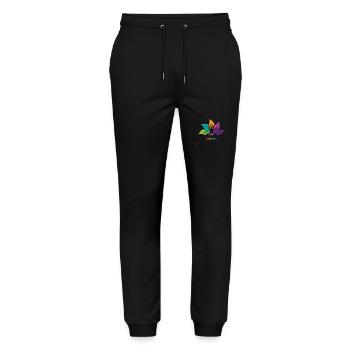 Namaste Symbol in Chakra Farben - Stanley/Stella Unisex Bio Jogginghose Mover  - Schwarz - Vorne - Marisol (170cm) & Nik (191cm)