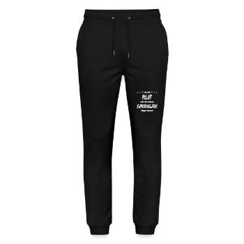 Ich bin Pilot weil alle anderen Superhelden... - Stanley/Stella Unisex Bio Jogginghose Mover  - Schwarz - Vorne - Marisol (170cm) & Nik (191cm)