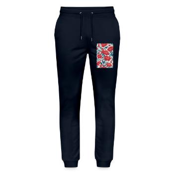 Rote Blumen mit grünen Blättern - Stanley/Stella Unisex Bio Jogginghose Mover  - Navy - Vorne - Marisol (170cm) & Nik (191cm)