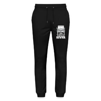 defender lustig funny Geschenk - Stanley/Stella Unisex Bio Jogginghose Mover  - Schwarz - Vorne - Marisol (170cm) & Nik (191cm)