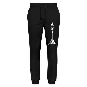 White symbol of a Native American arrow - Stanley/Stella Mover Unisex Organic Jogging Trousers - black - Front - Marisol (170cm) & Nik (191cm)