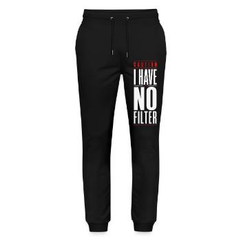 Caution I Have No Filter Sarcasm Irony Humor - Stanley/Stella Mover Unisex Organic Jogging Trousers - black - Front - Marisol (170cm) & Nik (191cm)