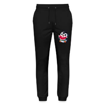 Penguin with Watermelon Cartoon - Stanley/Stella Mover Unisex Organic Jogging Trousers - black - Front - Marisol (170cm) & Nik (191cm)