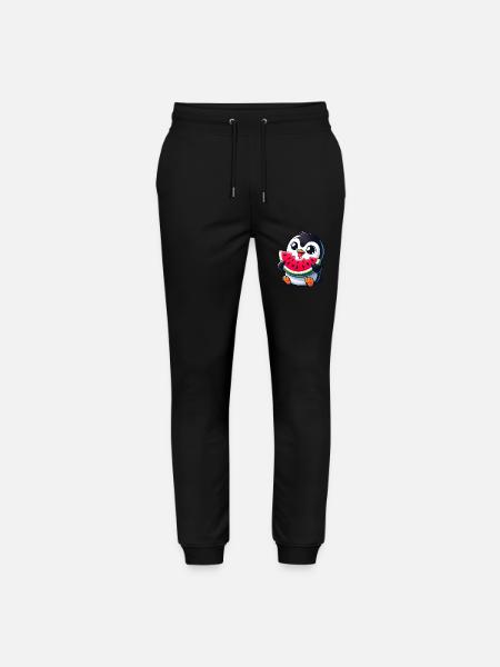 Penguin with Watermelon Cartoon - Stanley/Stella Mover Unisex Organic Jogging Trousers - black