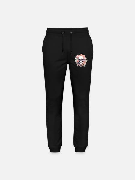 Human Skull & Flowers 13 - Stanley/Stella Mover Unisex Organic Jogging Trousers - black