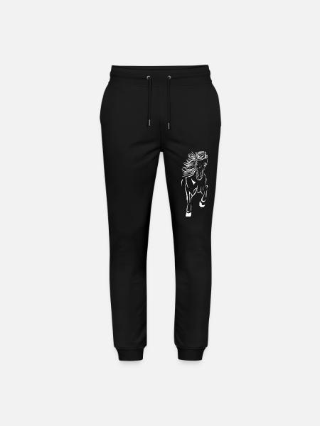 Isländsk ponny framifrån i tölt - Ekologiska joggingbyxor Mover unisex från Stanley/Stella - svart