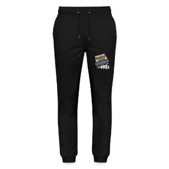 44th Birthday Cassette January 1981 Vintage 81 - Stanley/Stella Mover Unisex Organic Jogging Trousers - black - Front - Marisol (170cm) & Nik (191cm)