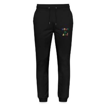LOVE IS ALL - Stanley/Stella Unisex Bio Jogginghose Mover  - Schwarz - Vorne - Marisol (170cm) & Nik (191cm)