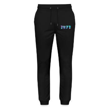 1971 Geburtstagsgeschenk Vintage 1971 Retro 1971 - Stanley/Stella Unisex Bio Jogginghose Mover  - Schwarz - Vorne - Marisol (170cm) & Nik (191cm)