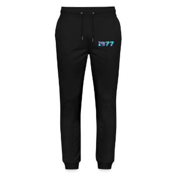 1977 Geburtstagsgeschenk Jahrgang 1977 Retro 1977 - Stanley/Stella Unisex Bio Jogginghose Mover  - Schwarz - Vorne - Marisol (170cm) & Nik (191cm)