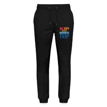 Geschwister Oh Sip Its A Brothers Trip - Stanley/Stella Unisex Bio Jogginghose Mover  - Schwarz - Vorne - Marisol (170cm) & Nik (191cm)