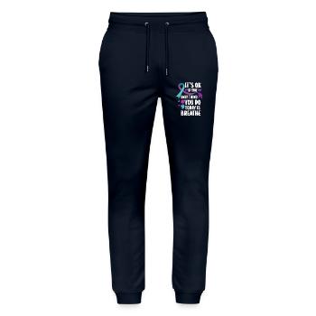 Mental Health Warrior Purple and Turquoise - Stanley/Stella Mover Unisex Organic Jogging Trousers - navy - Front - Marisol (170cm) & Nik (191cm)