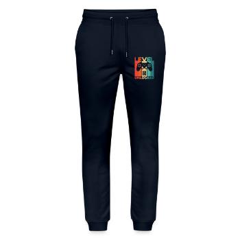 Level 18 Unlocked - Stanley/Stella Mover Unisex Organic Jogging Trousers - navy - Front - Marisol (170cm) & Nik (191cm)