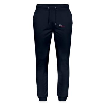 Manger dormir Vrai crime Meurtre répété Mystère Cadeau - Pantalon de jogging bio MOVER Stanley/Stella unisexe - marine - Devant - Marisol (170cm) & Nik (191cm)