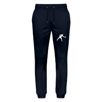 Joueurs jouant au tennis de table en blanc - Pantalon de jogging bio MOVER Stanley/Stella unisexe - marine - Devant - Marisol (170cm) & Nik (191cm)