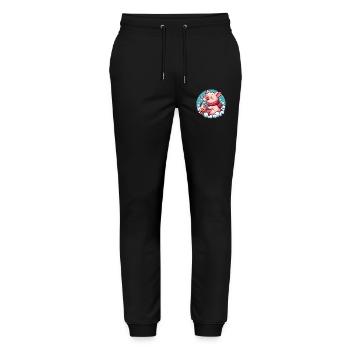 Pig Enjoys Bubble Tea - Stanley/Stella Mover Unisex Organic Jogging Trousers - black - Front - Marisol (170cm) & Nik (191cm)