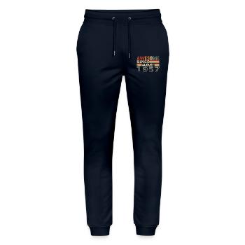 August 1957 Vintage Birthday Gift 67 Years - Stanley/Stella Mover Unisex Organic Jogging Trousers - navy - Front - Marisol (170cm) & Nik (191cm)