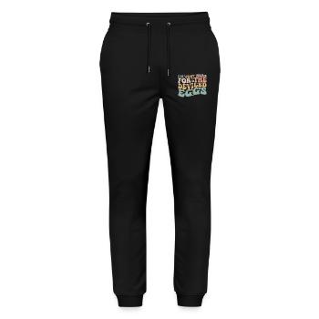 Ich bin nur wegen der teuflischen Eier hier - Stanley/Stella Unisex Bio Jogginghose Mover  - Schwarz - Vorne - Marisol (170cm) & Nik (191cm)