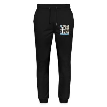 75th Birthday Funny Sayings - Stanley/Stella Mover Unisex Organic Jogging Trousers - black - Front - Marisol (170cm) & Nik (191cm)
