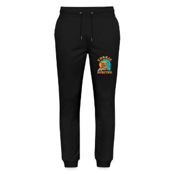 Surfing Yorkie, Catching Waves, Cute - Stanley/Stella Mover Unisex Organic Jogging Trousers - black - Front - Marisol (170cm) & Nik (191cm)