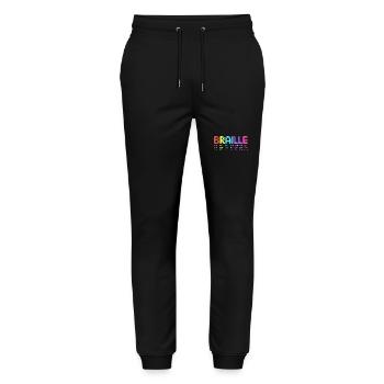 Blindenschrift Braille Blind - Stanley/Stella Unisex Bio Jogginghose Mover  - Schwarz - Vorne - Marisol (170cm) & Nik (191cm)