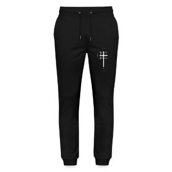 Weißes Kreuz - Stanley/Stella Unisex Bio Jogginghose Mover  - Schwarz - Vorne - Marisol (170cm) & Nik (191cm)