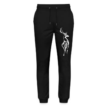 Hirschsilhouette Tribal Linienkunst - Stanley/Stella Unisex Bio Jogginghose Mover  - Schwarz - Vorne - Marisol (170cm) & Nik (191cm)