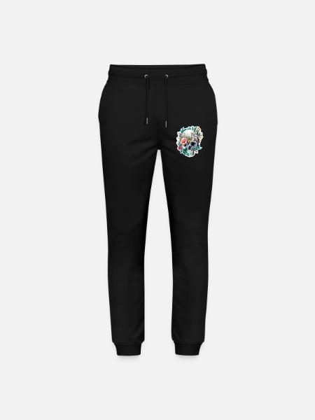 Human Skull & Flowers 28 - Stanley/Stella Mover Unisex Organic Jogging Trousers - black