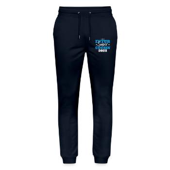 Futur super cousin 2023 cadeau humour anniversaire - Pantalon de jogging bio MOVER Stanley/Stella unisexe - marine - Devant - Marisol (170cm) & Nik (191cm)