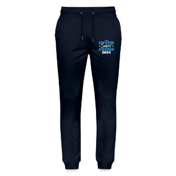 Futur super cousin 2024 cadeau humour anniversaire - Pantalon de jogging bio MOVER Stanley/Stella unisexe - marine - Devant - Marisol (170cm) & Nik (191cm)