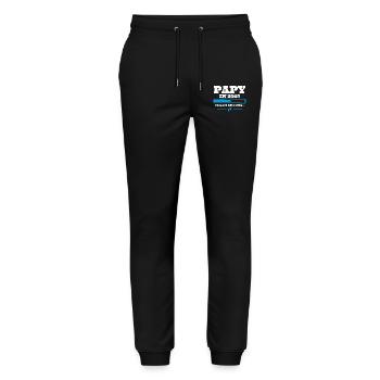 Futur Papy 2025 Grand-père Bébé Grossesse Cadeau - Pantalon de jogging bio MOVER Stanley/Stella unisexe - noir - Devant - Marisol (170cm) & Nik (191cm)