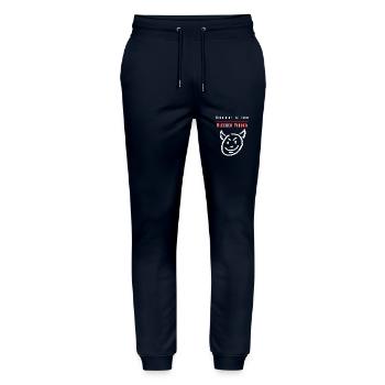 Don't Look So Stupid Little Pisser Party Fun Shirt - Stanley/Stella Mover Unisex Organic Jogging Trousers - navy - Front - Marisol (170cm) & Nik (191cm)