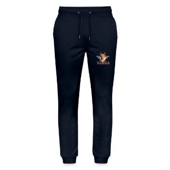Shiba Inu Sunglasses Murica Flag Gift - Stanley/Stella Mover Unisex Organic Jogging Trousers - navy - Front - Marisol (170cm) & Nik (191cm)