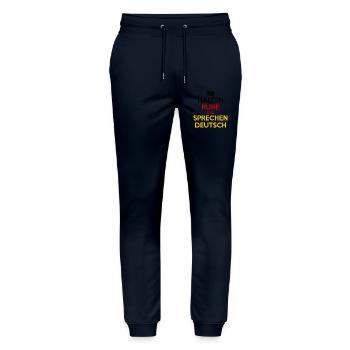 Halten Ruhe und Sprechen Deutsch - Stanley/Stella Unisex Bio Jogginghose Mover  - Navy - Vorne - Marisol (170cm) & Nik (191cm)