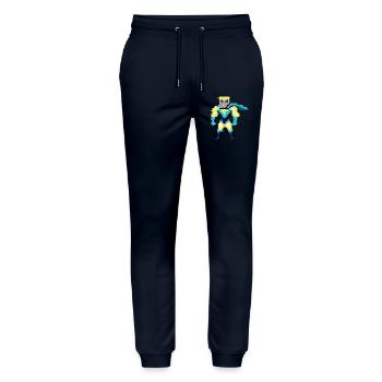 Pixel Art Superhero - Male Hero In Yellow Armor - Stanley/Stella Mover Unisex Organic Jogging Trousers - navy - Front - Marisol (170cm) & Nik (191cm)