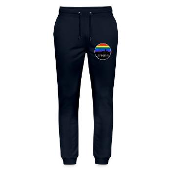 Wuppertal Skyline Regenbogen - Stanley/Stella Unisex Bio Jogginghose Mover  - Navy - Vorne - Marisol (170cm) & Nik (191cm)
