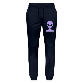 Minimalist Alien Portrait Silhouette - Stanley/Stella Mover Unisex Organic Jogging Trousers - navy - Front - Marisol (170cm) & Nik (191cm)