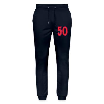 50. 50 JAHRE. 50-JÄHRIGES JUBILÄUM. 50-JÄHRIGES JUBILÄUM. - Stanley/Stella Unisex Bio Jogginghose Mover  - Navy - Vorne - Marisol (170cm) & Nik (191cm)